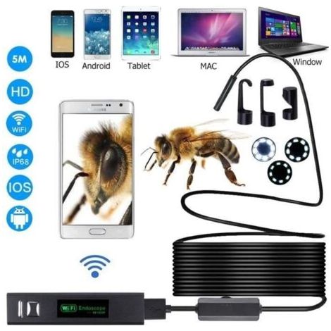 Endoscope Sans Fil WiFi 1200 P Caméra D et 39,inspection 2.0 Megapixels HD Serpent Caméra Pour Android IOS Smartphone Avec 5 M de fil (1/4)