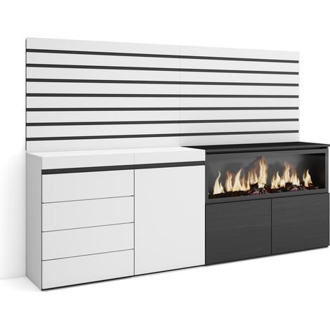 Skraut Home - Buffet, Bahut, Meuble de Rangement, 214x145x35 cm, Chambre à coucher, pièce, Cheminée électrique XXL, Commode, Buffet, Style moderne, Blanc (1/5)