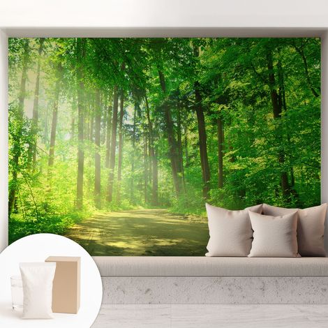 Papier peint intissé pour salon chambre à coucher peint imprimé Installation facile - Colle incluse gratuite Sentier forestier 208x146 cm (1/5)