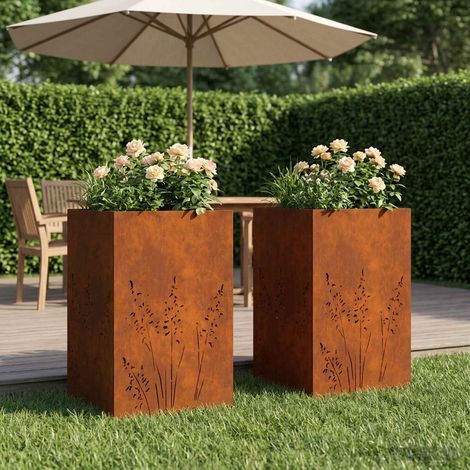 Cache-pot de jardin 2 pc Rouillé 50 x 50 x 75 cm Acier patiné (1/5)