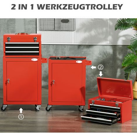 Chariot de rangement mobile 2-en-1 avec 3 tiroirs, tableau porte-outils, cadre en acier, 46 x 28 x 94 cm, rouge