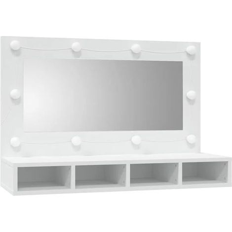 Armoire à Penderie avec Miroir LED Intégré, 90x31.5x62 cm, Placard de Rangement Moderne Blanc pour Chambre (1/5)