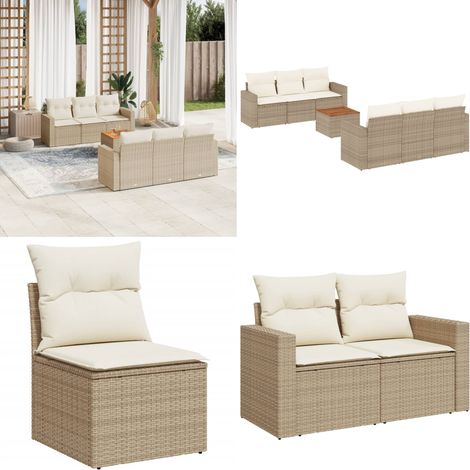 7-tlg. Garten-Sofagarnitur mit Kissen Beige Poly Rattan - Gartenmöbel - Outdoor Möbel - Rattan Gartenset - Lounge Set - Esstisch - Home & Living (1/5)
