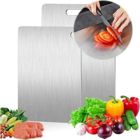 Titanium Chopping Board, 2 Pieces Stainless Steel Chopping Board, Thick Metal Chopping Board, Double-Sided Chopping Board in Food Grade, Also as a Pasta Board, Baking Board, Dough Board