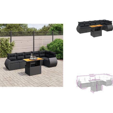 Salon de jardin 7 pcs avec coussins noir résine tressée - Ensemble Salon De Jardin - Meuble Extérieur - Résine Tressée - Rotin Synthétique - Table Extensible (1/3)