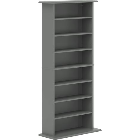 Etagère Dunmorrow Rangement CD DVD 8 Compartiments Gris Design Épuré
