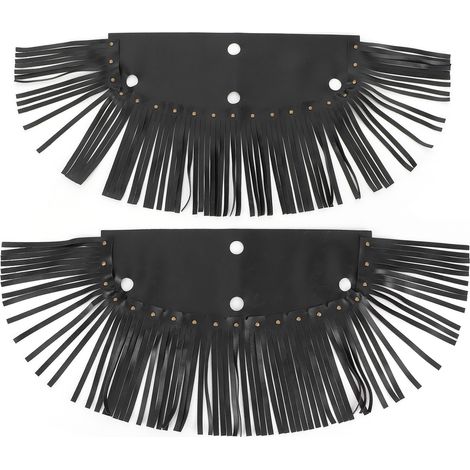 Lot de 2 housses de repose-pieds de moto en cuir PU à franges, universelles, avec pompons noirs. (1/5)