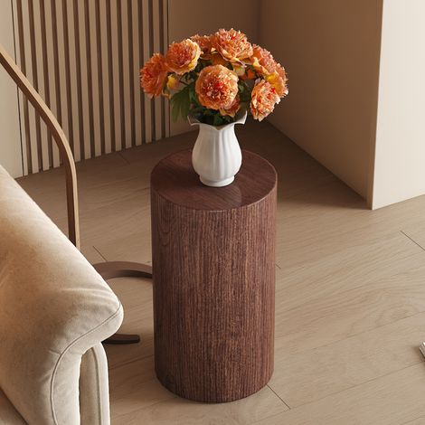 Table d’appoint ronde 30x30x55 cm noyer, design cylindrique en MDF, prête à l’emploi MEUBLIV (1/5)