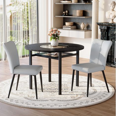 Esstisch Set rund 100 cm mit 2 Stühlen MDF Glas OKMYHOME (1/5)