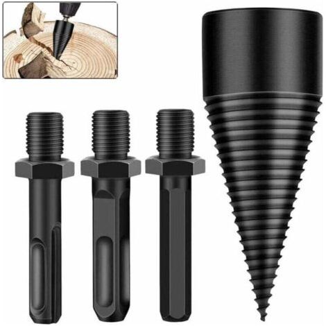 42-mm-Kegel-Holzspalter – Für Bohrmaschinen – Hochgeschwindigkeitsstahl – 3 Griffvarianten (Sechskant, Vierkant, Rund)