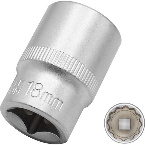 Douille 18 mm 1/2" douille 12 pans, CR-V, finition chromée mate (1/3)