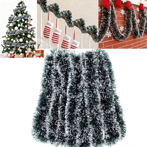 Weihnachtsgirlande 10m Grün-Weiß Lametta für Baum, Kamin, Treppe