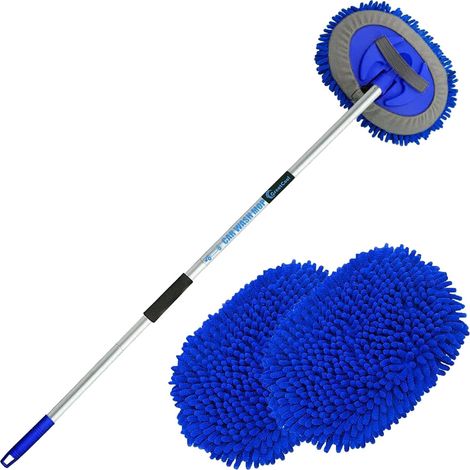 Kit de lavage véhicule 2‑en‑1, manche long, microfibre, sans rayures, bleu, pour voiture, camion, caravane (1/5)