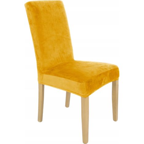 HOUSSE DE CHAISE EN VELOURS ÉLASTIQUE MOUTARDE [21WG] (1/5)