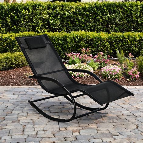Fauteuil à bascule noir en textilène 62 x 150 x 84 cm (1/5)