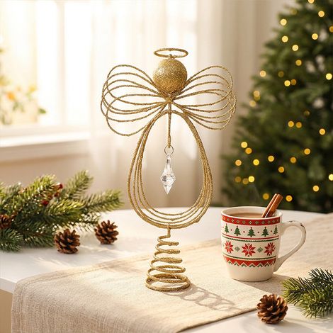 Sommier de Sapin de Noël Ange Doré, Décoration Haut de Sapin, Ornement Ange pour Sapin 1,2 à 3m, Décor Scène de Fête Noël, Ornement de Dessus d’Arbre (1/4)