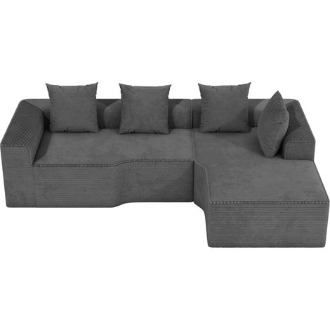 Divano angolare compresso a 3 posti,in tessuto velluto a coste,imbottitura in schiuma ad alta densità,non richiede montaggio,per soggiorno,dimensioni 270x152x59cm,grigio (1/5)