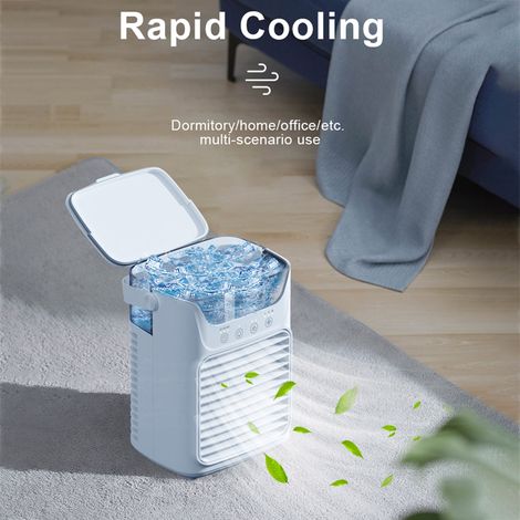 Mini climatiseur de bureau avec ventilateur froid de bureau, refroidissement par brume avec lumière d'ambiance RVB, bouton tactile, 3 vitesses, 2 niveaux, synchronisation 2H/4H/6H, poignée en cuir PU, (1/5)