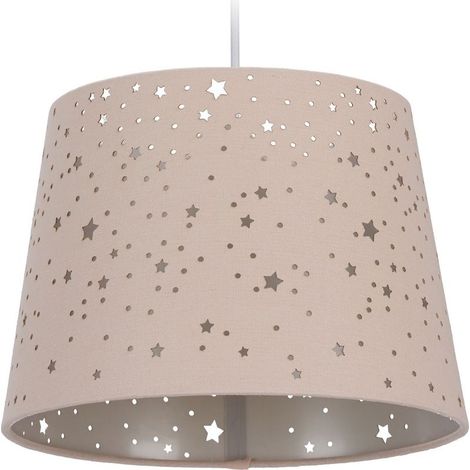 Lampe à suspension étoilée pour chambre enfant Abat-jour rond en tissu rose Culot E27 Dimensions 122 x 27 cm Montage simple (1/5)