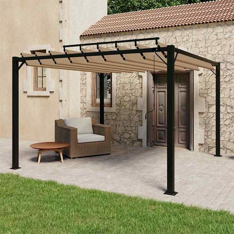 vidaXL Cenador con techo de lamas tela taupé y aluminio 3x3 m (1/5)