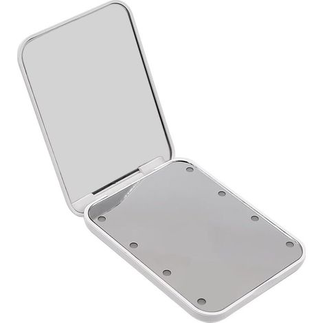 Mini-LED-Taschenspiegel, kleiner Kosmetikspiegel mit leichtem, kompaktem, faltbarem, doppelseitigem Rechteck, weiß