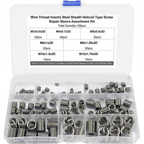120-teiliges Gewindeeinsatz-Set aus schlagfestem Edelstahl für Muttern M3, M4, M5, M6, M8, M10 und M12