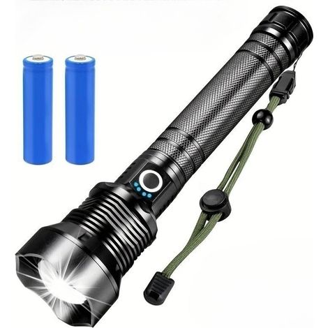 Ahlsen Linterna LED ultrafuerte Linterna recargable 90,000 lúmenes XHP70 Linterna USB impermeable con zoom ajustable (batería incluida) (1/4)