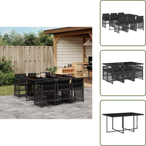 Cuscini da giardino - vidaXL Set da Pranzo da Giardino 7 pz Nero con Cuscini in Polyrattan - Rattan PE