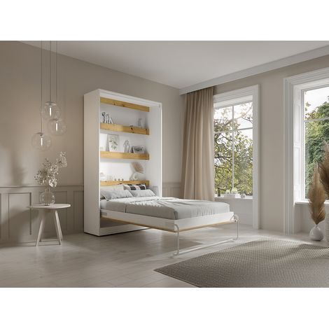 Letto estraibile 120 x 200 cm Apertura verticale manuale Con LED Bianco e Naturale + Materasso - RAPILI (1/4)