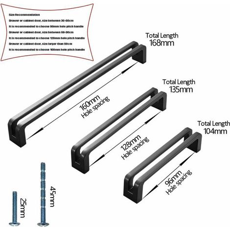Set di 6 maniglie nere per mobili da cucina, interasse fori 128 mm, maniglie moderne per mobili, maniglie per armadi in lega di zinco, maniglie per cassetti nere solide con finitura opaca per ante di (1/4)
