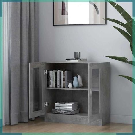 802745 Armoire à vitrine Gris béton 82,5x30,5x80 cm Bois d'ingénierie (1/5)