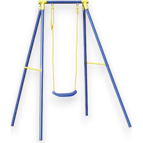 Altalena da giardino per bambini in acciaio 1 posto con corde regolabili 145x142xH182 cm (1/4)