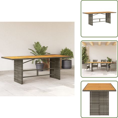 The Living Store Tavolo Giardino Piano Legno Acacia Grigio 190x80x74 Polyrattan - Tavolo da pranzo esterno