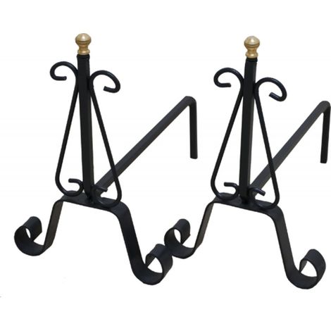 ALARI BRUCIALEGNA COPPIA DA CAMINO ACCESSORI SET PORTA LEGNA IN FERRO BATTUTO