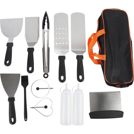 Kit d'accessoires pour plancha, ensemble d'outils de gril à dessus plat en acier inoxydable avec spatules, anneaux à œufs pour Barbecue en plein air (1/5)