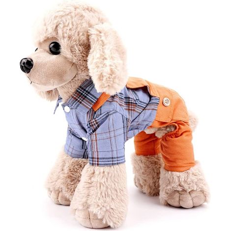 Chemise À Carreaux Pour Chien - Vêtement Printanier En Denim - Tenue Quatre Pattes Avec Bretelles - Pour Petit Et Moyen Chien - 1 Pièce (1/5)