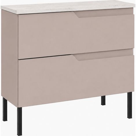 Meuble sous-vasque sur pieds 80 cm, 2 tiroirs, avec plan de travail, fermeture douce, Cachemire / Plan Marbre, pieds noirs, 80 x 46 x 73,6 cm (1/5)