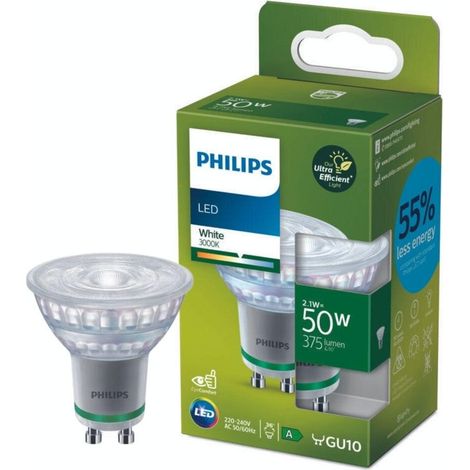 PHILIPS Ultra Efficient LED Spot Bulb 36D 2,1 W 375 lm GU10 3000 K 220–240 V AC 50/60 Hz (1/4)