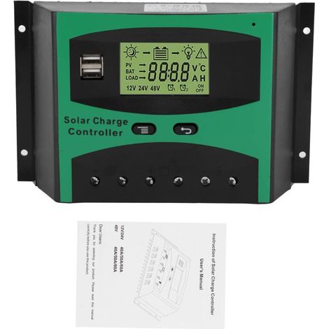 Contrôleur de charge solaire 12V / 24V 60A Régulateur intelligent de batterie de panneau solaire PWM à 4 étages réglable automatiquement avec écran LCD et double USB (1/5)