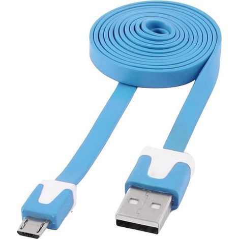 OEM Cavo piatto Flat USB 2.0 AM a Micro USB M azzurro 1 metro (1/4)