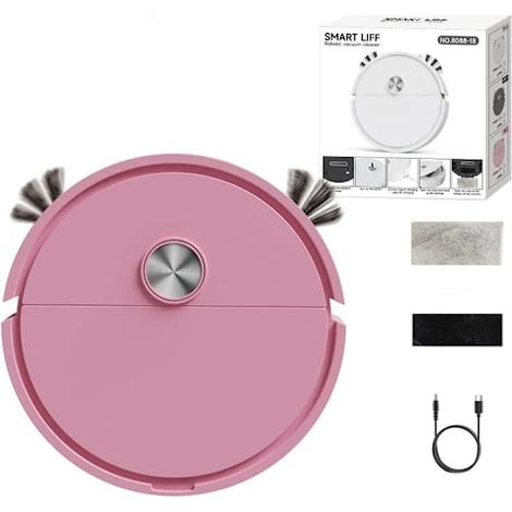 BelleRise - Mini aspirateur robot rechargeable avec fonction lavage, appareil de nettoyage de sols compact rose