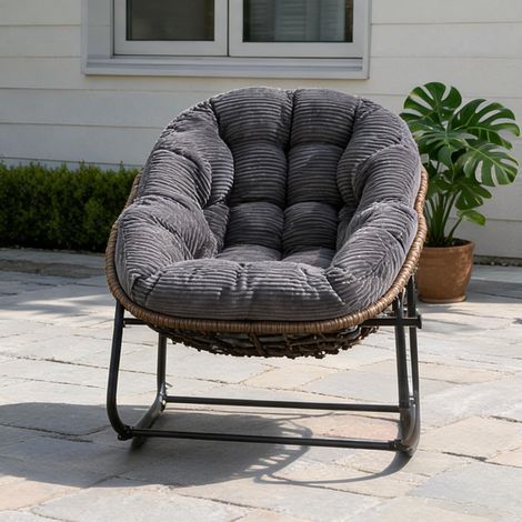 Fauteuil à bascule en rotin pour patio gris acier en acier (1/5)