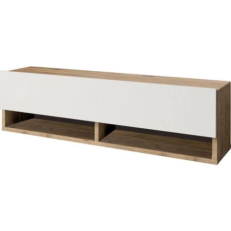 Dmora - Mobile porta TV Ananke, Credenza da soggiorno, Armadio basso per TV, Base parete attrezzata, 100x32h29 cm, Quercia e Bianco, con imballo rinforzato, con imballo rinforzato (1/5)
