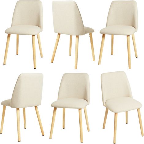 Goeurvant Moderne Minimalistische Esszimmerstühle mit Atmungsaktivem Bezug und Massivholzbeinen - 6er Set - Creme