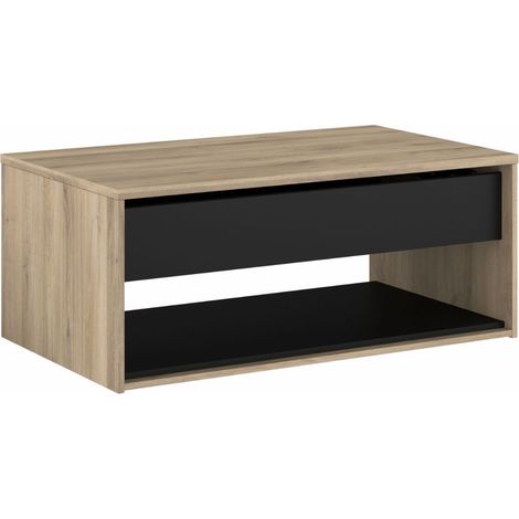 Table basse avec plateau relevable de 45 à 67 cm aspect chêne et noir - OSTAREL (1/5)