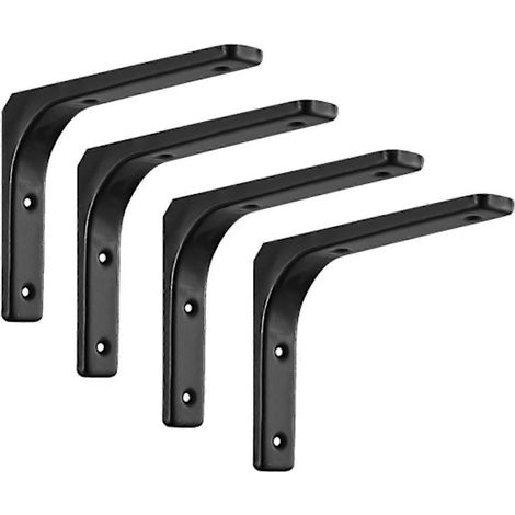 Set mit 4 verstärkten L-förmigen Wandregalträgern aus Stahl, schwarz, 200 x 150 mm. – AquaForge