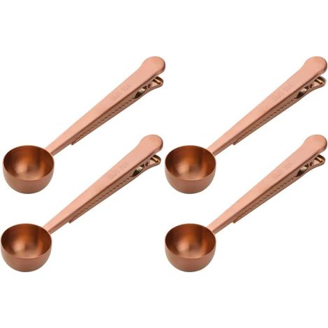 Cuillère à café, pince à sceller, cuillère à mesurer multifonctionnelle en acier inoxydable doré, café à mesurer élégant, thé, poudre de protéines, boisson instantanée or rose (1/5)