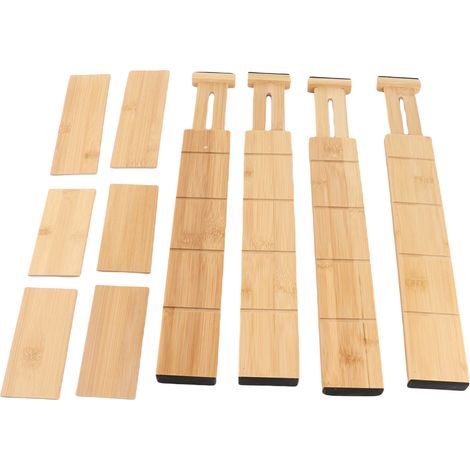Séparateurs de tiroir en bambou avec inserts pour vêtements, cuisine organisateurs réglables extensibles ustensiles organisation maison, bureau, dortoir, commodes (1/5)