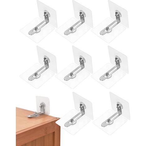 8 ensembles ancrage meuble,anti-basculement,support L,réglable 0-5cm,sans perçage,murs lisses (1/5)