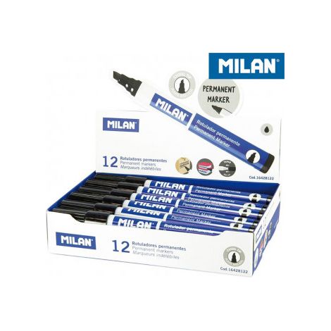Caja con 12 rotuladores permanentes punta biselada Negro Milan